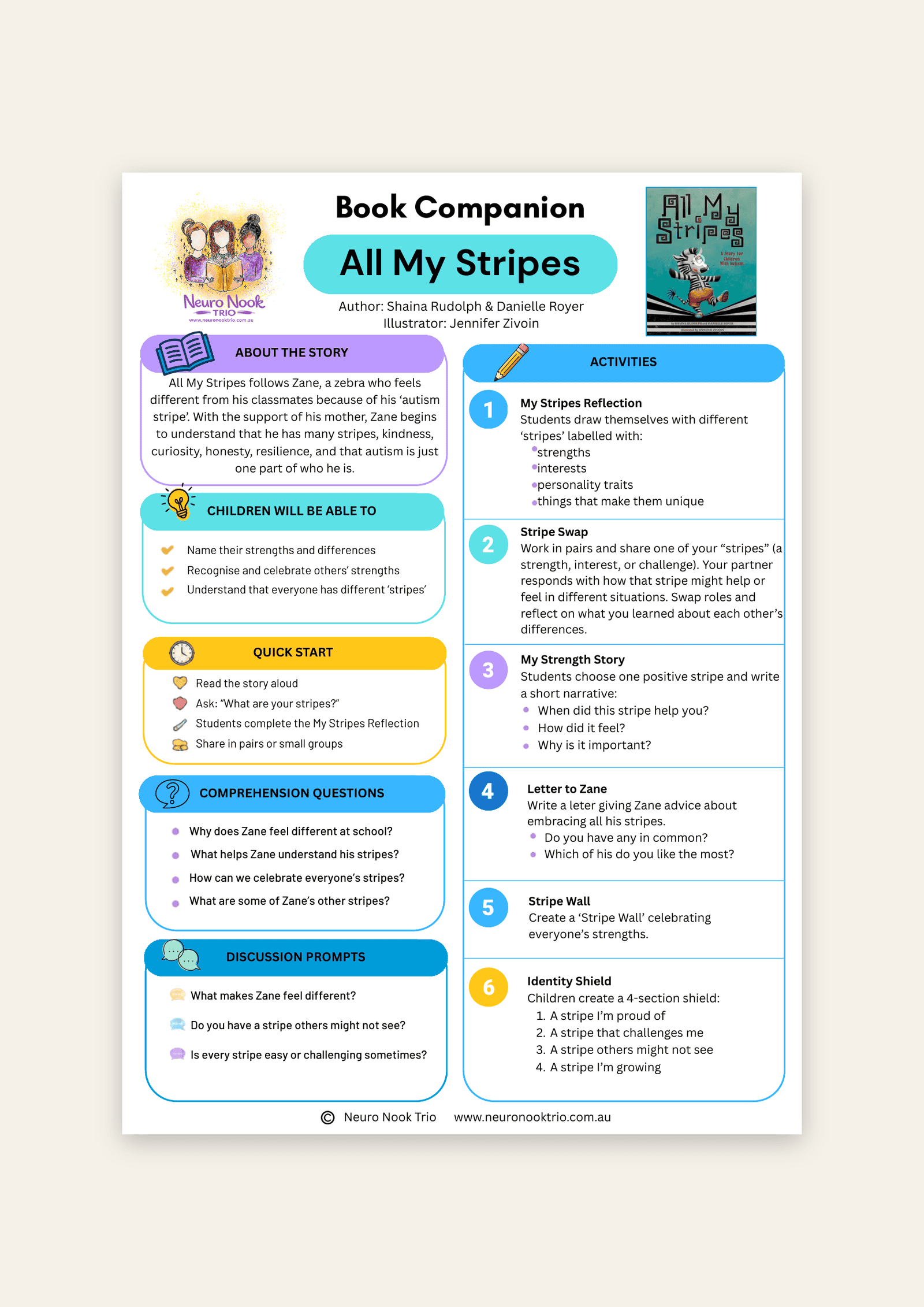 Cover of 'All My Stripes' by Shaina Rudolph and Danielle Royer, shown on a soft cream background.