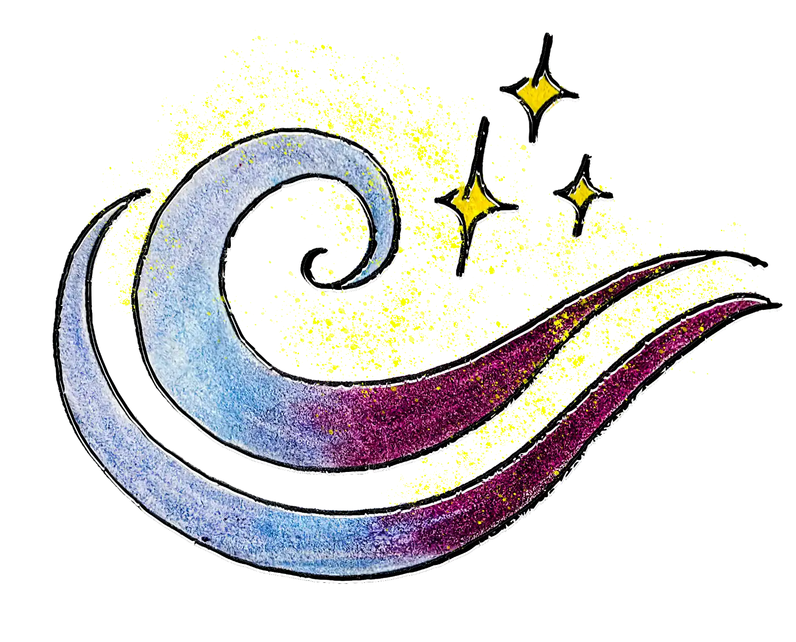 Colorful whimsical swirl with stars, representing creativity and imagination in children's learning.